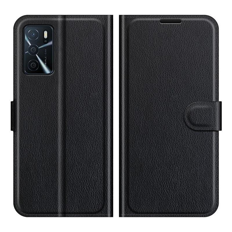 Litchi PU bőr pénztárca tok Oppo A16s/A54s - fekete