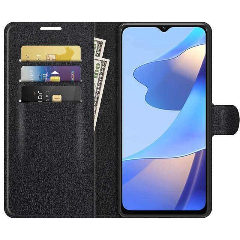 Litchi PU bőr pénztárca tok Oppo A16s/A54s - fekete