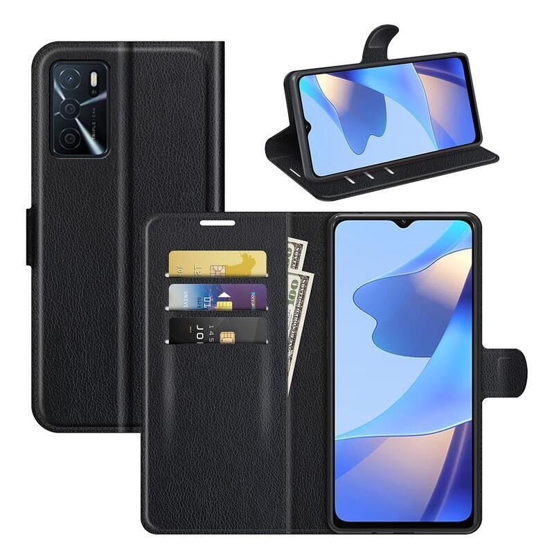 Litchi PU bőr pénztárca tok Oppo A16s/A54s - fekete