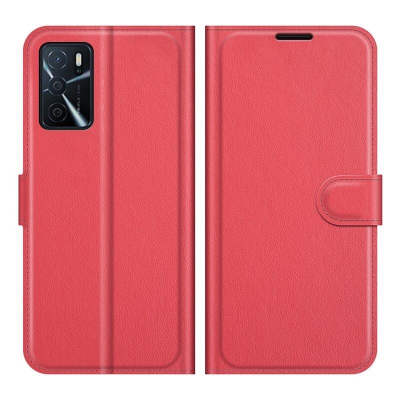 Litchi PU bőr pénztárca tok Oppo A16s/A54s - piros
