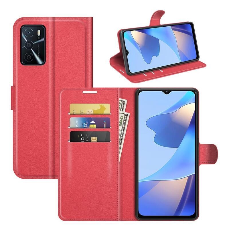 Litchi PU bőr pénztárca tok Oppo A16s/A54s - piros