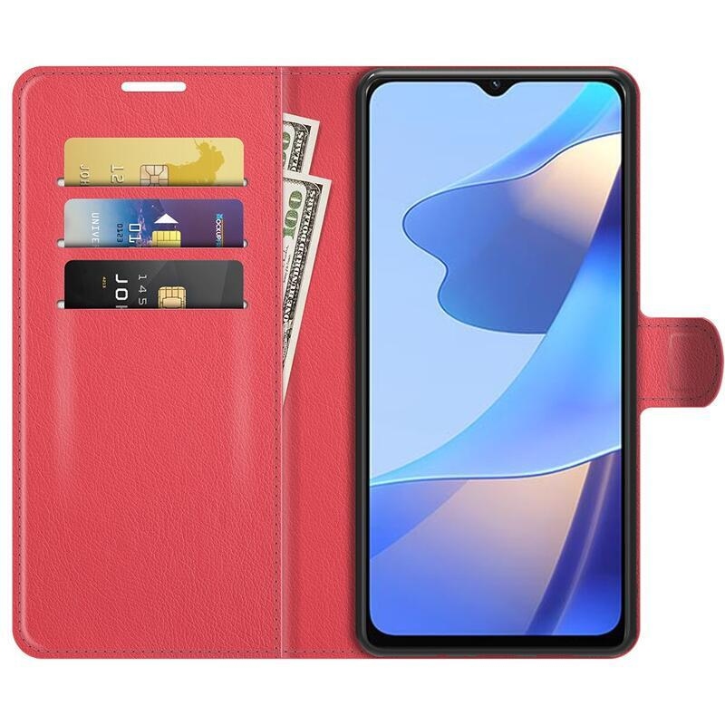 Litchi PU bőr pénztárca tok Oppo A16s/A54s - piros