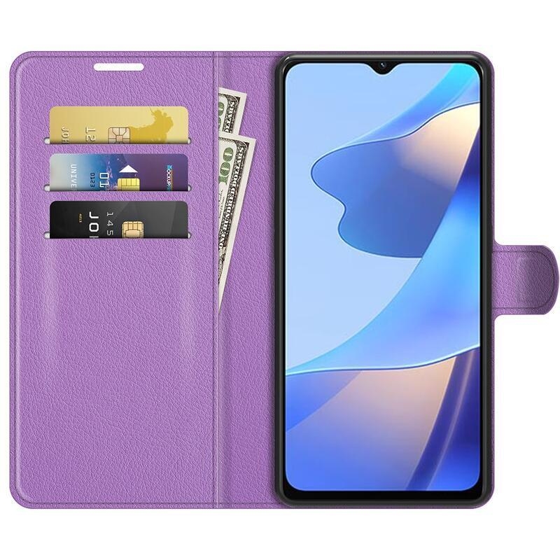 Litchi PU bőr pénztárca tok Oppo A16s/A54s - lila