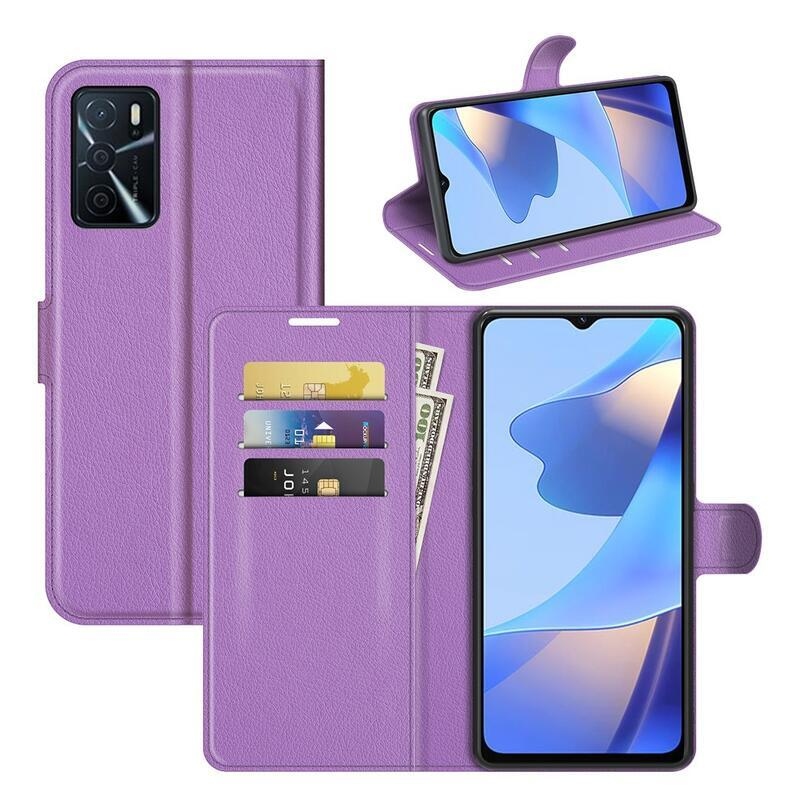 Litchi PU bőr pénztárca tok Oppo A16s/A54s - lila