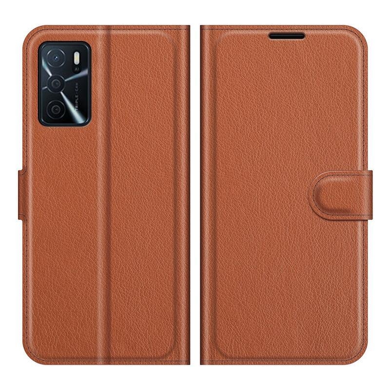 Litchi PU bőr pénztárca tok Oppo A16s/A54s - barna