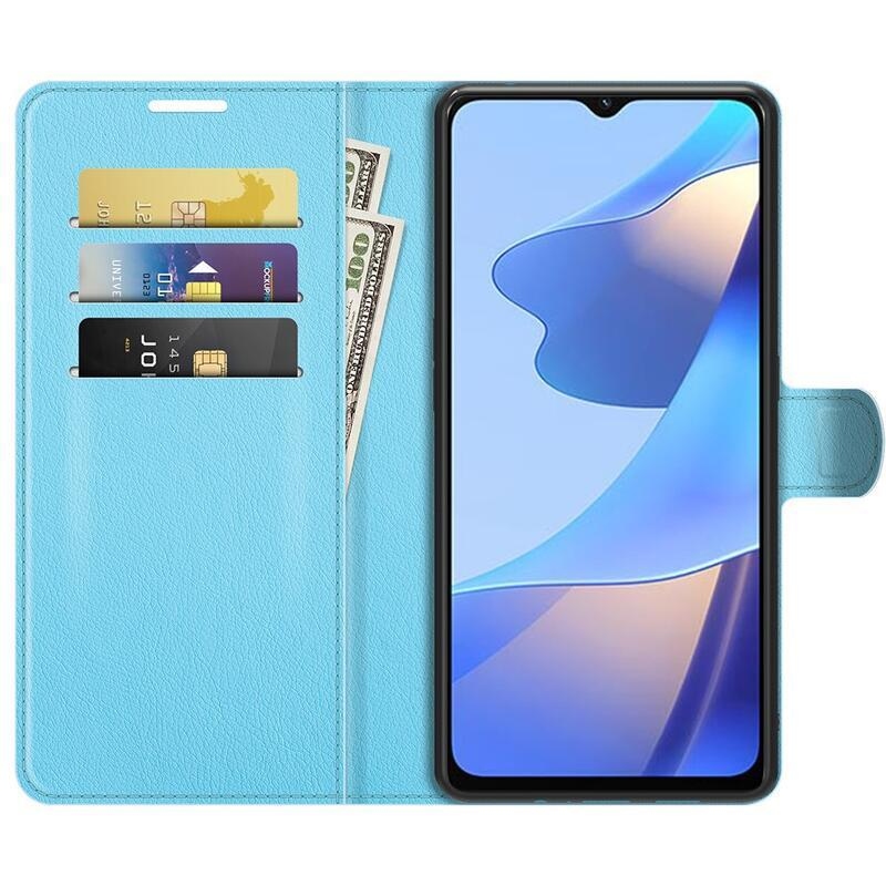 Litchi PU bőr pénztárca tok Oppo A16s/A54s - kék