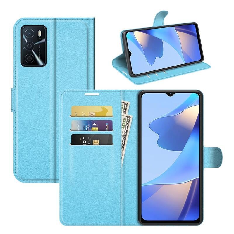 Litchi PU bőr pénztárca tok Oppo A16s/A54s - kék
