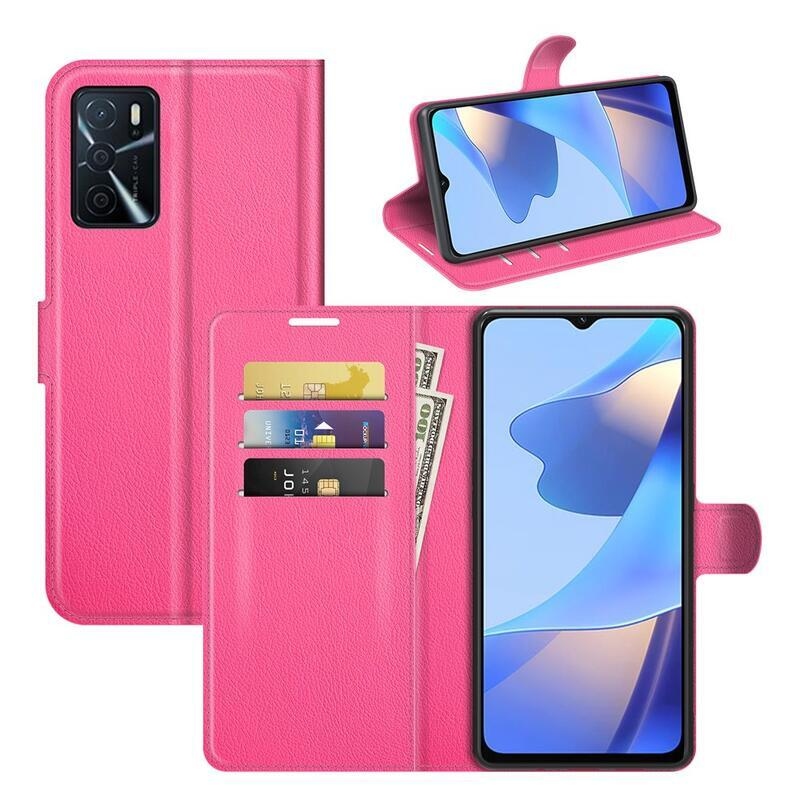 Litchi PU bőr pénztárca tok Oppo A16s/A54s - rózsa