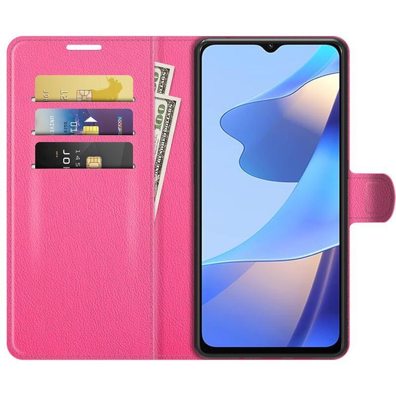 Litchi PU bőr pénztárca tok Oppo A16s/A54s - rózsa