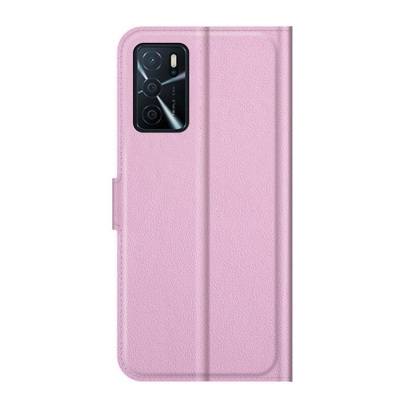 Litchi PU bőr pénztárca tok Oppo A16s/A54s - rózsaszínű