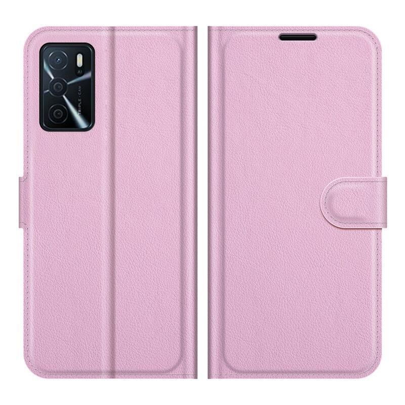 Litchi PU bőr pénztárca tok Oppo A16s/A54s - rózsaszínű