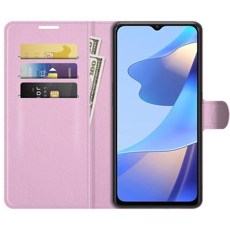 Litchi PU bőr pénztárca tok Oppo A16s/A54s - rózsaszínű