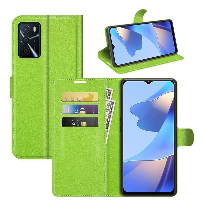 Litchi PU bőr pénztárca tok Oppo A16s/A54s - zöld