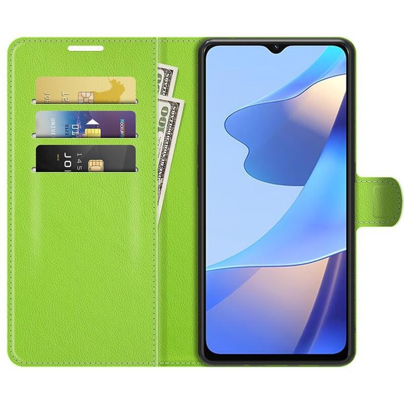 Litchi PU bőr pénztárca tok Oppo A16s/A54s - zöld