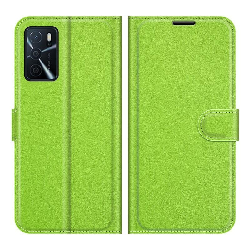 Litchi PU bőr pénztárca tok Oppo A16s/A54s - zöld