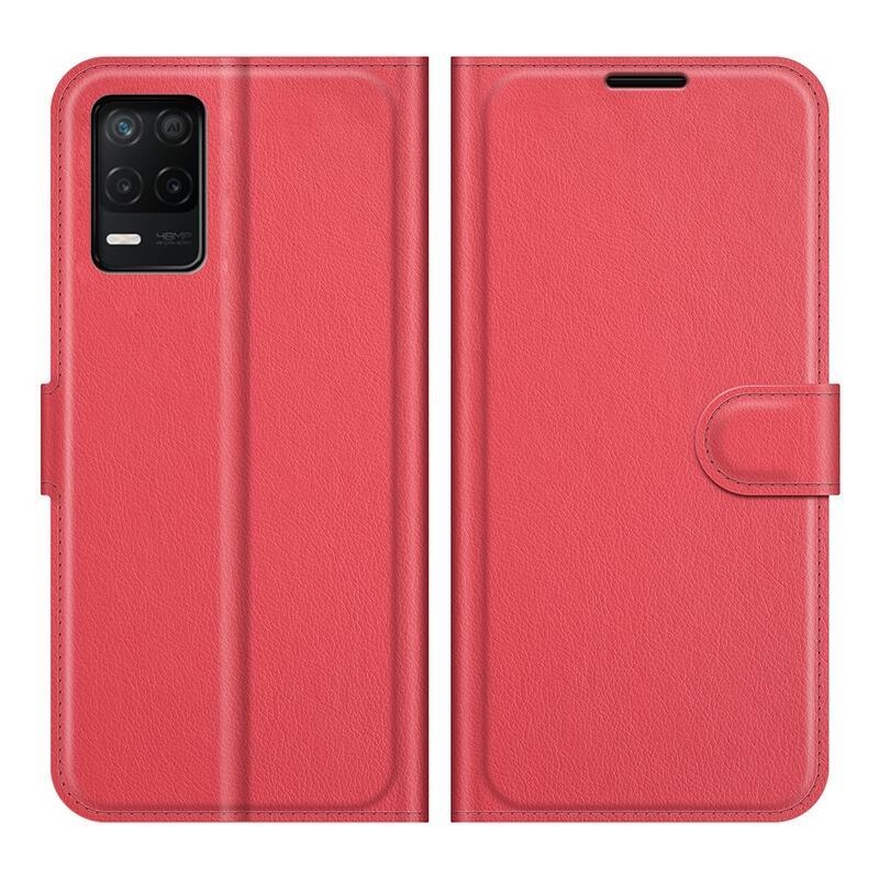 Litchi PU bőr pénztárca tok a Realme 8 5G-hez - piros