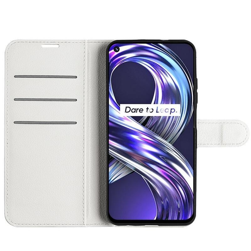 Litchi PU bőr pénztárca tok a Realme 8i számára - fehér