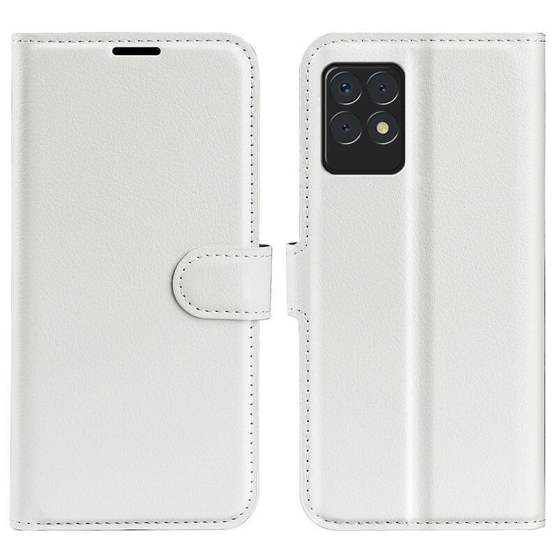 Litchi PU bőr pénztárca tok a Realme 8i számára - fehér
