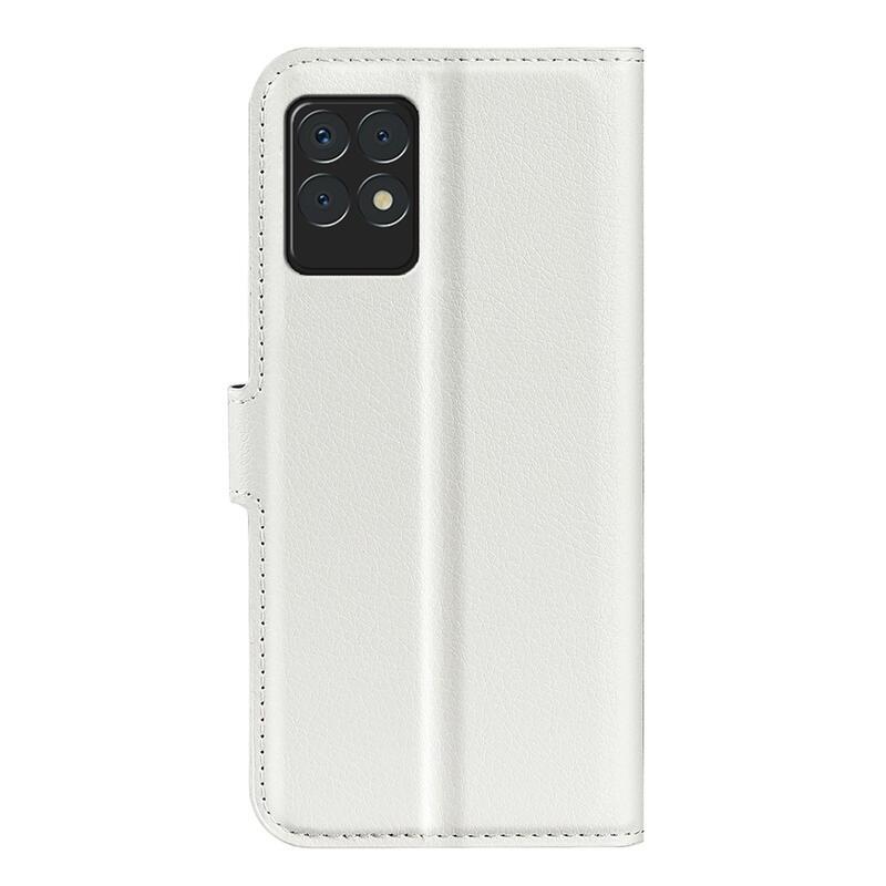 Litchi PU bőr pénztárca tok a Realme 8i számára - fehér