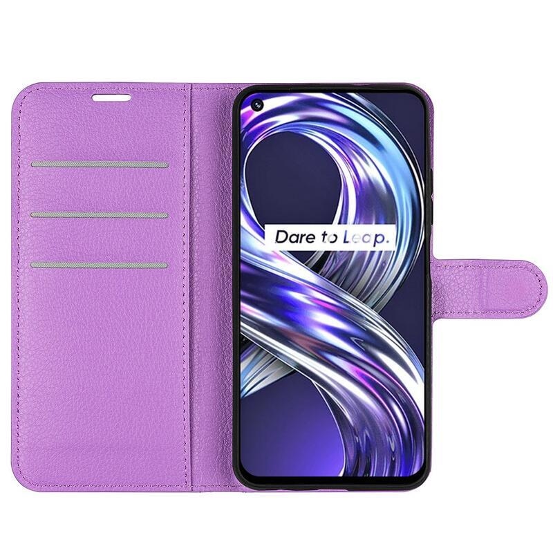 Litchi PU bőr pénztárca tok a Realme 8i számára - lila