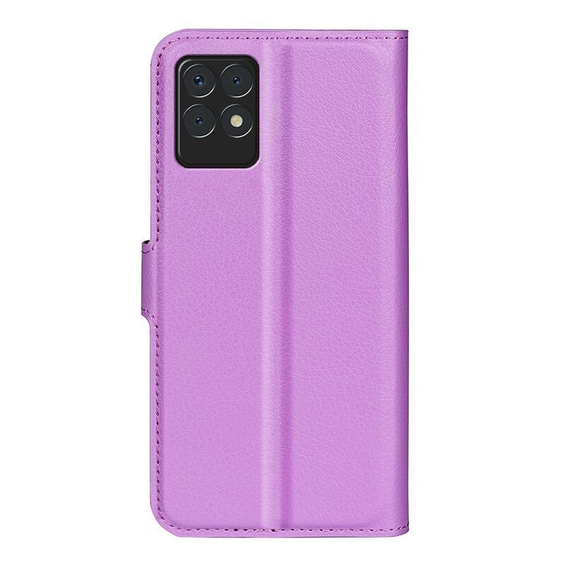Litchi PU bőr pénztárca tok a Realme 8i számára - lila