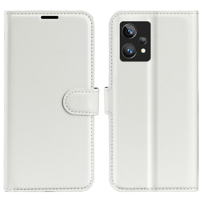 Litchi PU bőr pénztárca tok a Realme 9 Pro+ 5G számára - fehér