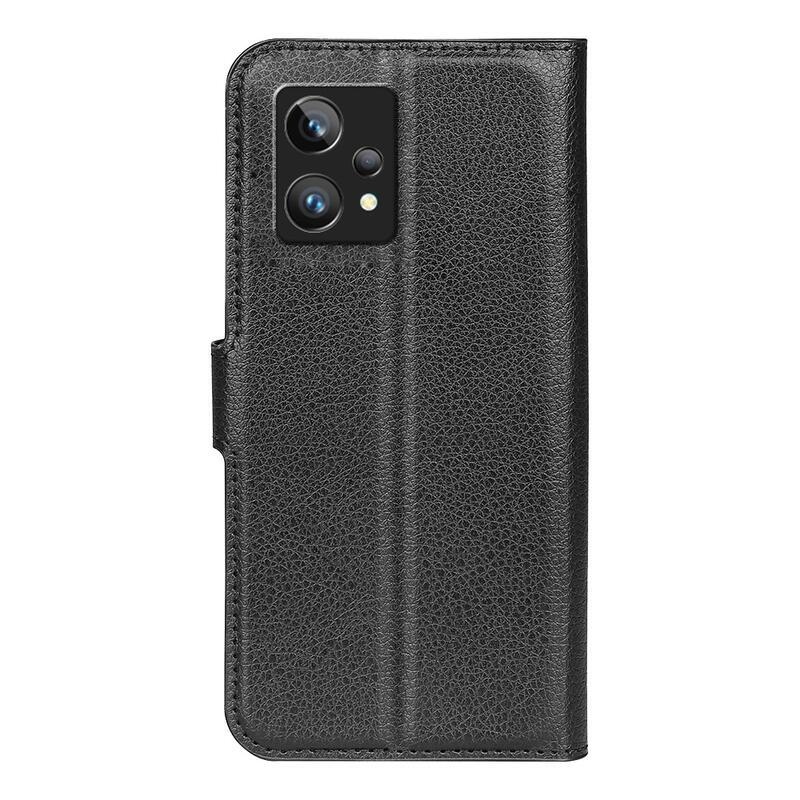 Litchi PU bőr pénztárca tok a Realme 9 Pro+ 5G számára - fekete