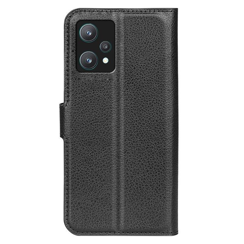 Litchi PU bőr pénztárca tok a Realme 9 Pro 5G számára - fekete