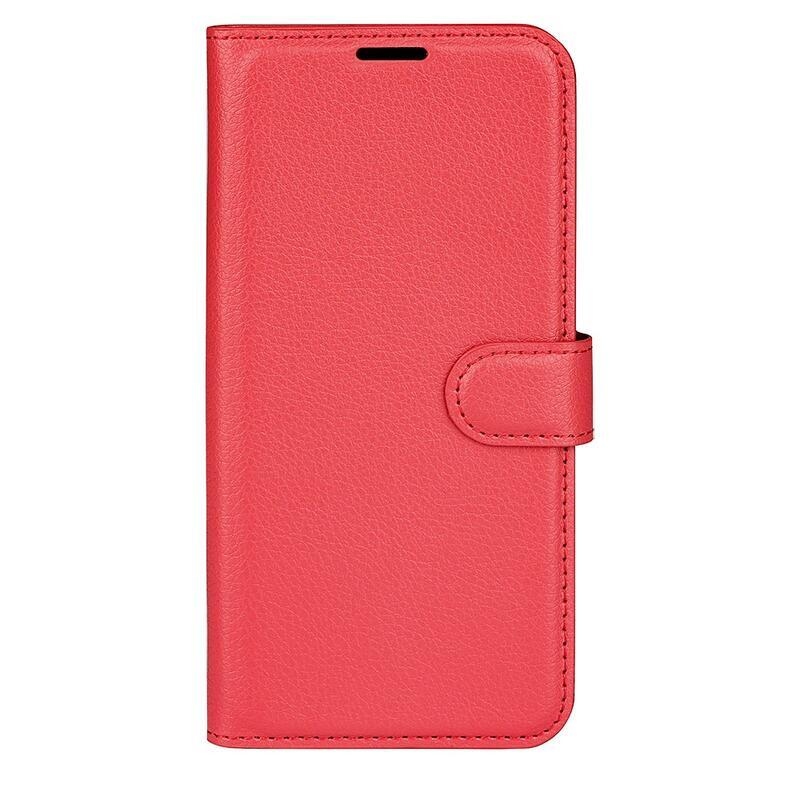 Litchi PU bőr pénztárca tok a Realme 9 Pro+ 5G számára - piros