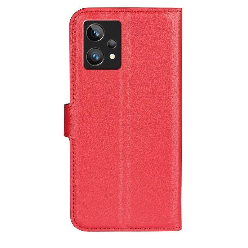 Litchi PU bőr pénztárca tok a Realme 9 Pro+ 5G számára - piros
