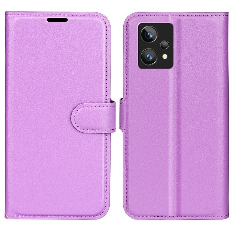 Litchi PU bőr pénztárca tok a Realme 9 Pro+ 5G számára - lila