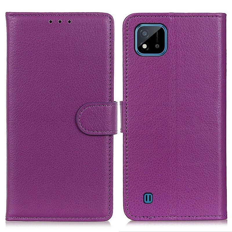 Litchi PU bőr pénztárca tok mobiltelefonhoz Realme C11 (2021) - lila
