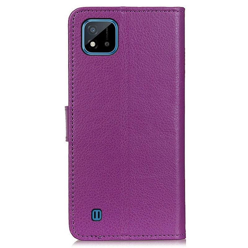 Litchi PU bőr pénztárca tok mobiltelefonhoz Realme C11 (2021) - lila