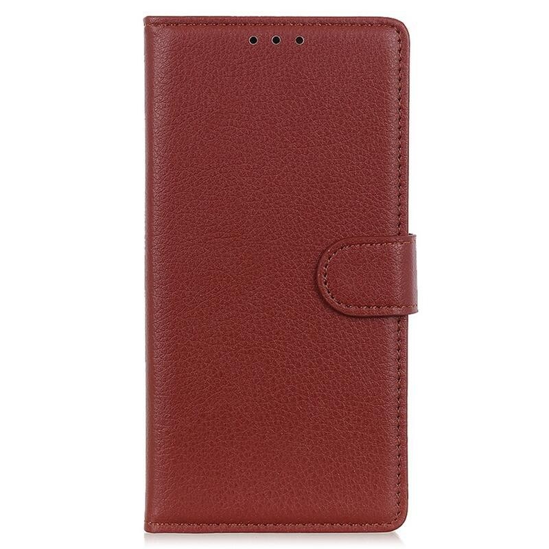 Litchi PU bőr pénztárca tok mobiltelefonhoz Realme C11 (2021) - barna
