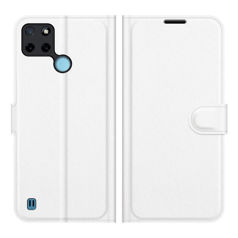 Litchi PU bőr pénztárca tok mobiltelefonra Realme C21Y/C25Y - fehér