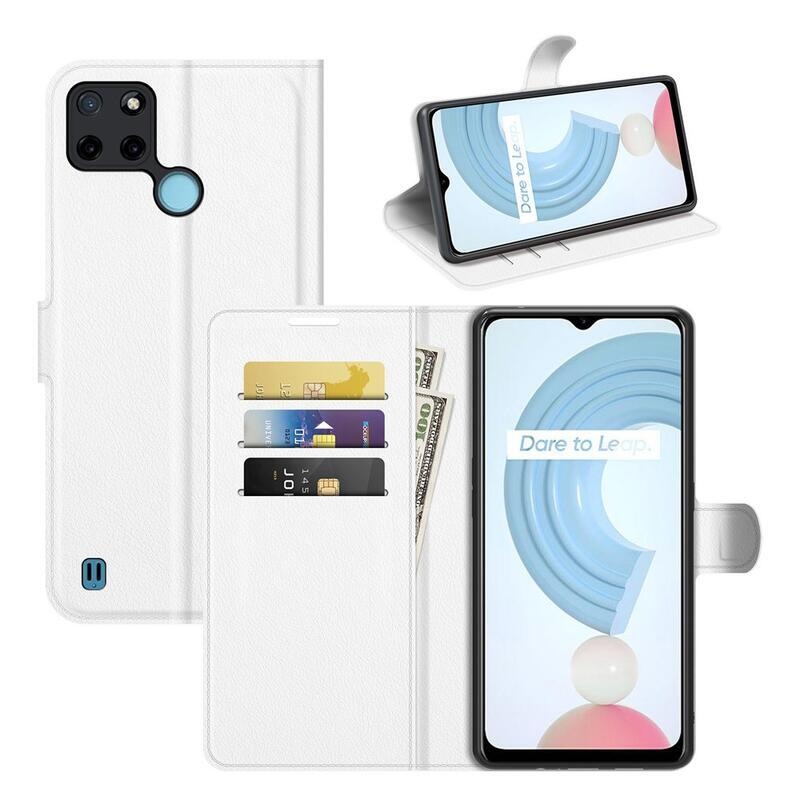Litchi PU bőr pénztárca tok mobiltelefonra Realme C21Y/C25Y - fehér