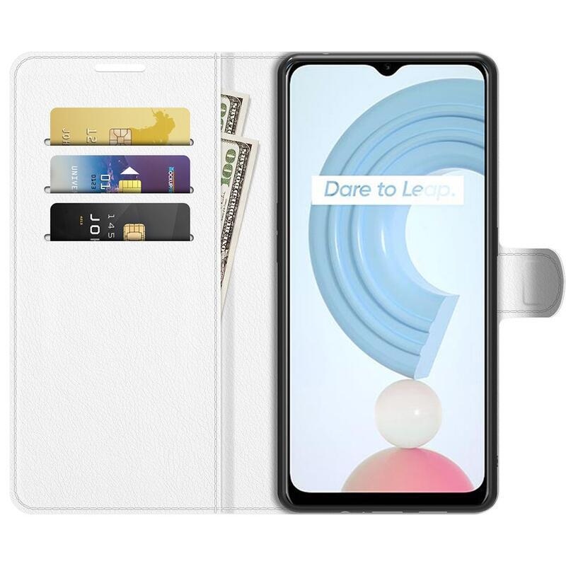 Litchi PU bőr pénztárca tok mobiltelefonra Realme C21Y/C25Y - fehér