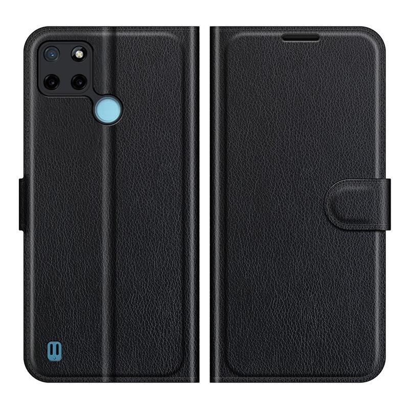 Litchi PU bőr pénztárca tok mobiltelefonhoz Realme C21Y/C25Y - fekete
