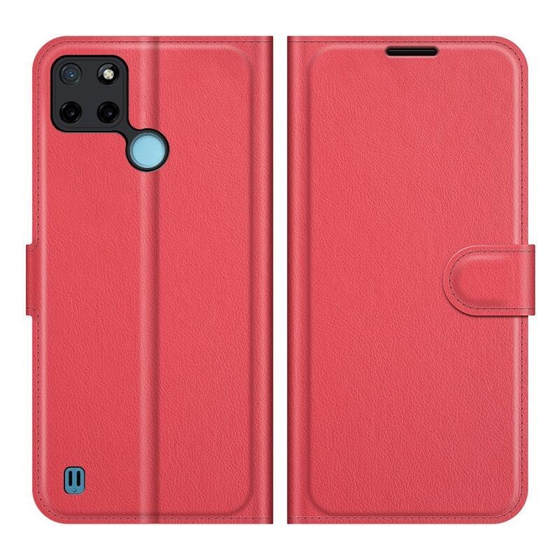 Litchi PU bőr pénztárca tok mobiltelefonhoz Realme C21Y/C25Y - piros