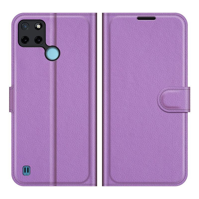 Litchi PU bőr pénztárca tok mobiltelefonhoz Realme C21Y/C25Y - lila