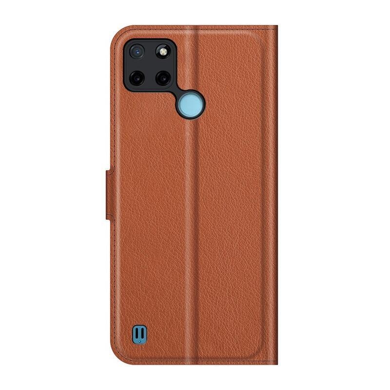 Litchi PU bőr pénztárca tok mobiltelefonhoz Realme C21Y/C25Y - barna