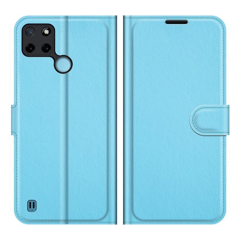 Litchi PU bőr pénztárca tok mobiltelefonhoz Realme C21Y/C25Y - kék