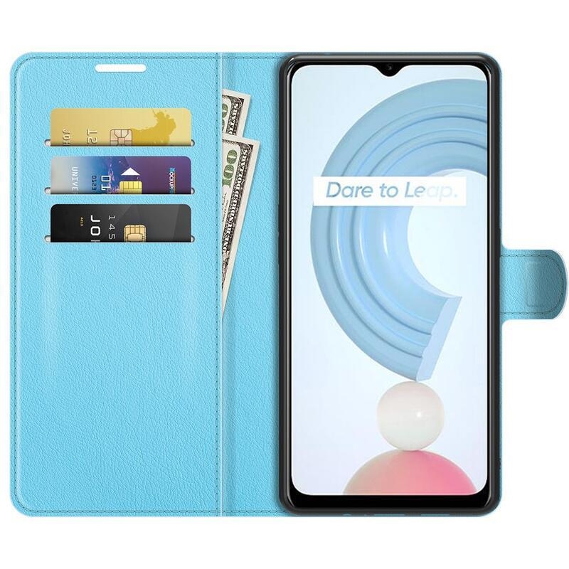 Litchi PU bőr pénztárca tok mobiltelefonhoz Realme C21Y/C25Y - kék