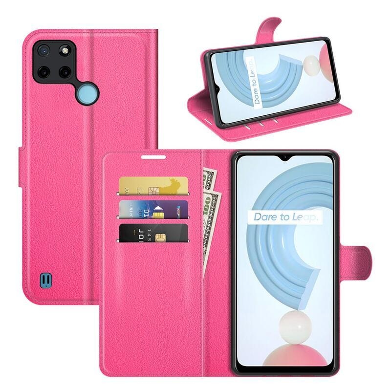 Litchi PU bőr pénztárca tok mobiltelefonhoz Realme C21Y/C25Y - rózsaszínű