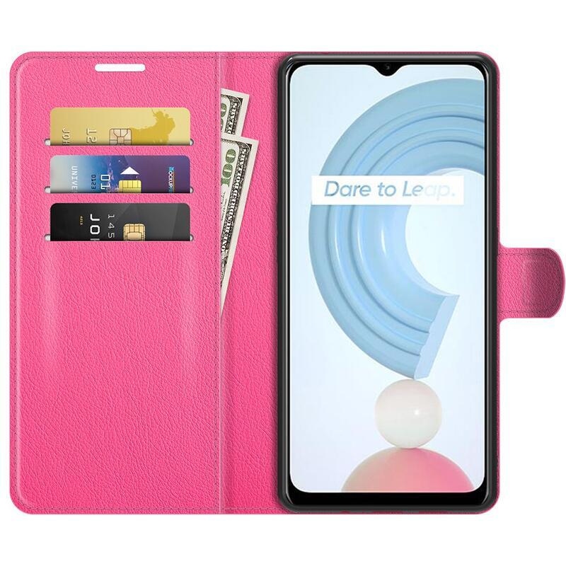 Litchi PU bőr pénztárca tok mobiltelefonhoz Realme C21Y/C25Y - rózsaszínű