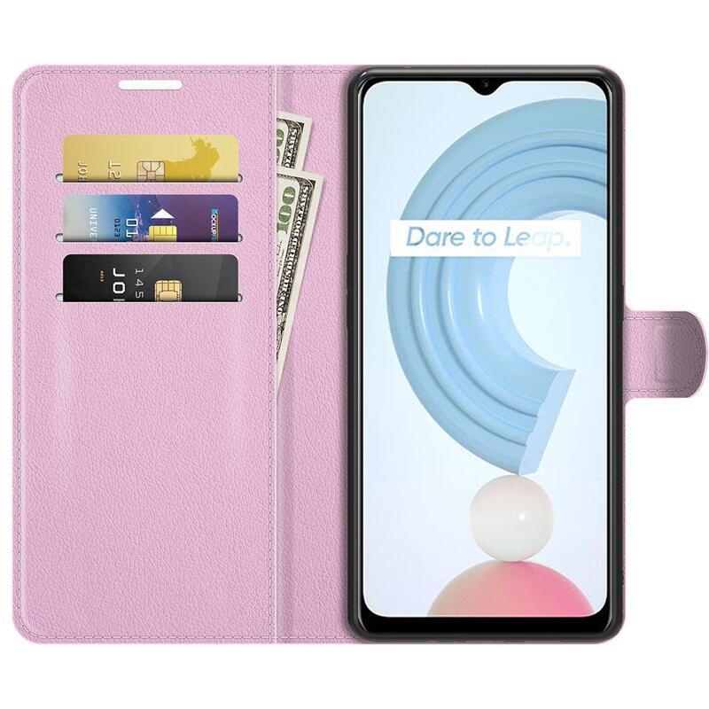 Litchi PU bőr pénztárca tok mobiltelefonhoz Realme C21Y/C25Y - rózsaszínű
