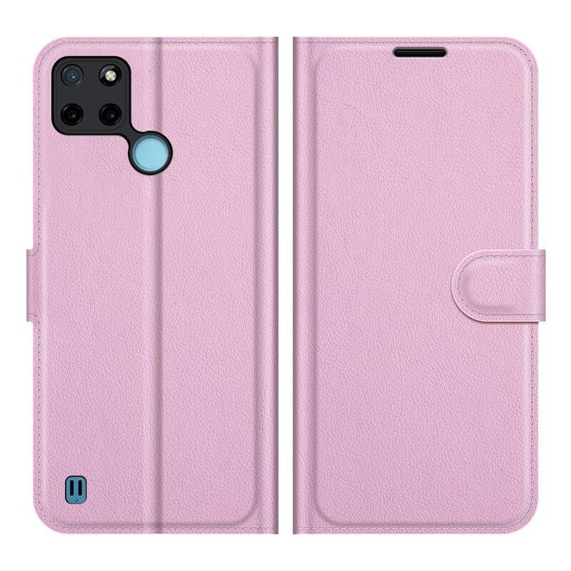 Litchi PU bőr pénztárca tok mobiltelefonhoz Realme C21Y/C25Y - rózsaszínű