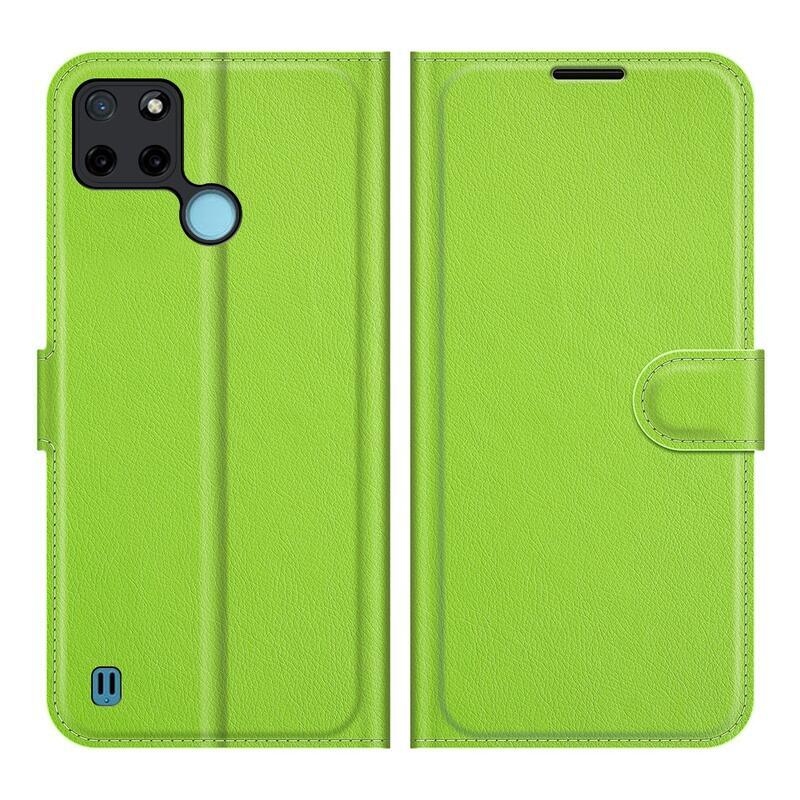 Litchi PU bőr pénztárca tok mobiltelefonhoz Realme C21Y/C25Y - zöld