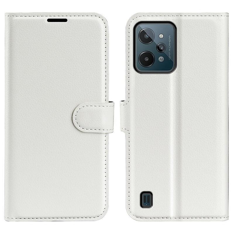 Litchi PU bőr pénztárca tok mobilhoz Realme C31 - fehér