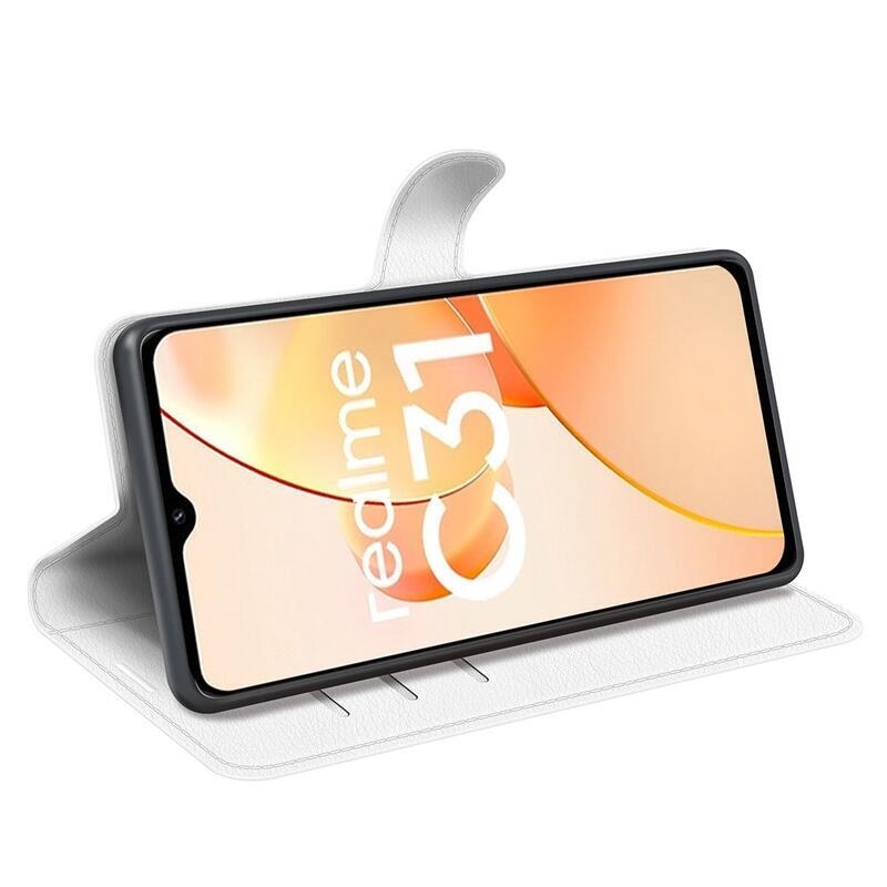 Litchi PU bőr pénztárca tok mobilhoz Realme C31 - fehér